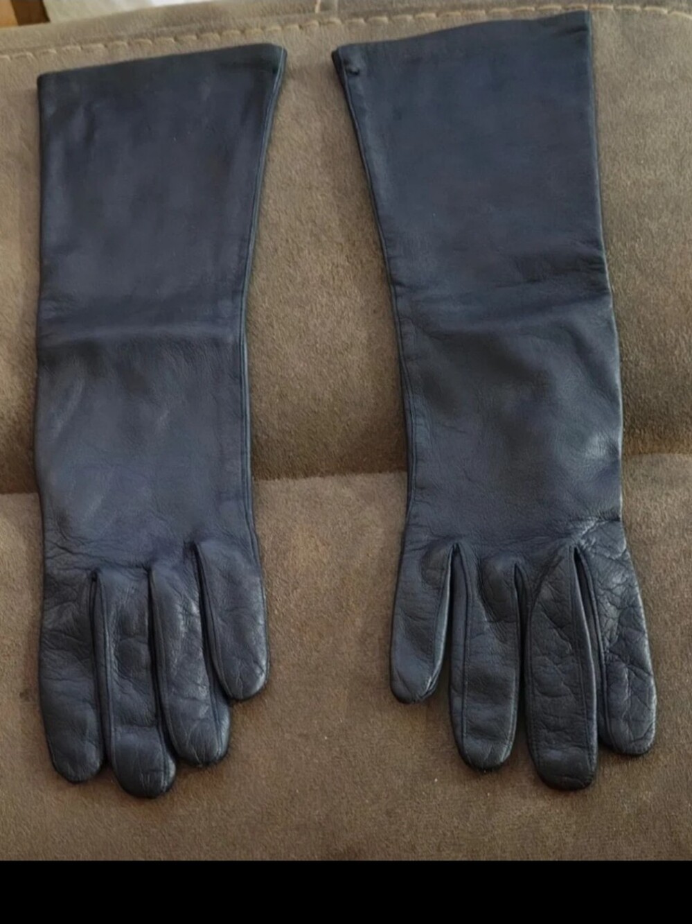 1950s/60’s Bamberger’s New Jersey Dark Navy Blue Long Leather Gloves.